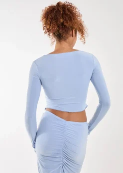 Tops>Pink Vanilla Blue Slinky Ruched Butterfly Top