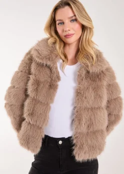 Coats & Jackets>Pink Vanilla Brown Cropped Fur Pelted Jacket