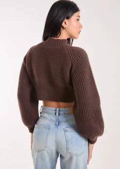 Knitwear>Pink Vanilla Brown High Neck Knitted Jumper