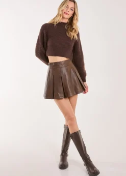 Skirts>Pink Vanilla Brown Washed Pleated Mini Skirt
