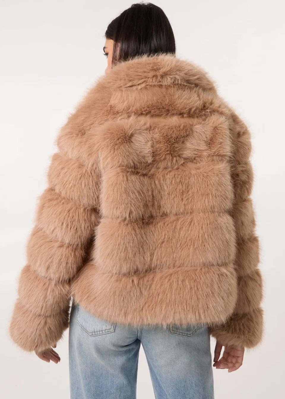Coats & Jackets>Pink Vanilla Camel Cropped Fur Pelted Jacket