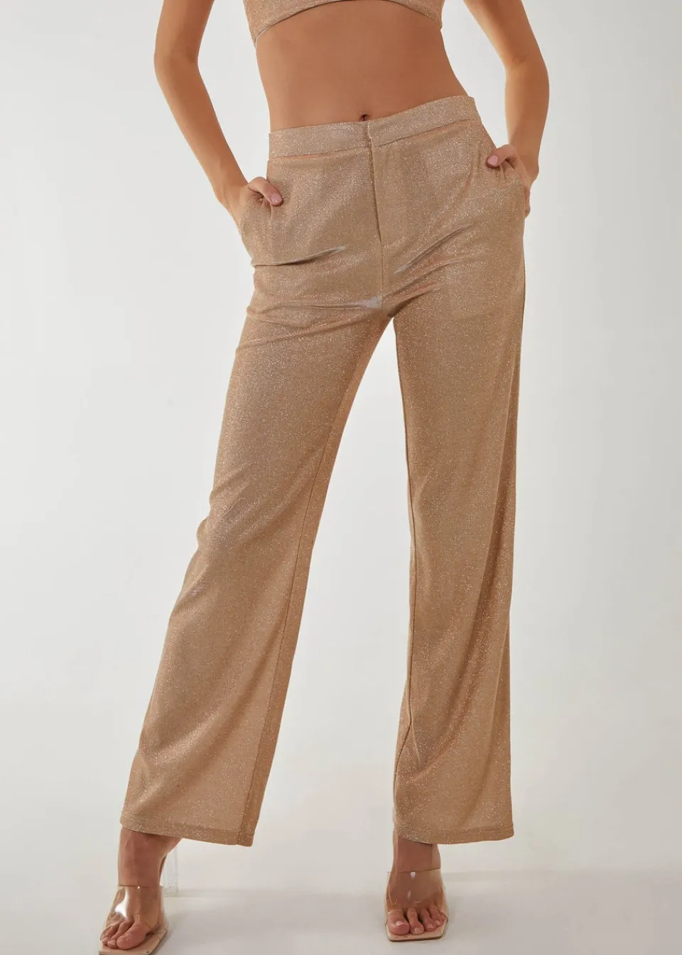 Trousers>Pink Vanilla Champagne Metallic Straight Leg Trousers