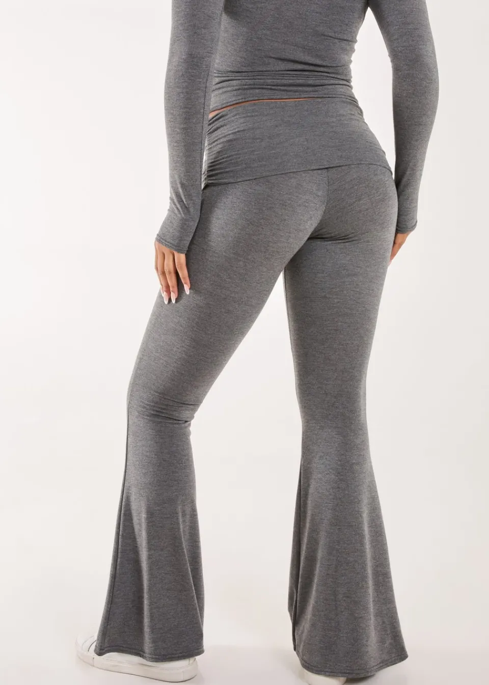 Trousers>Pink Vanilla Charcoal Fold Over Waist Lounge Flares