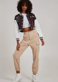 Coats & Jackets>Pink Vanilla Contrast Sleeve Baseball Jacket Chocolate