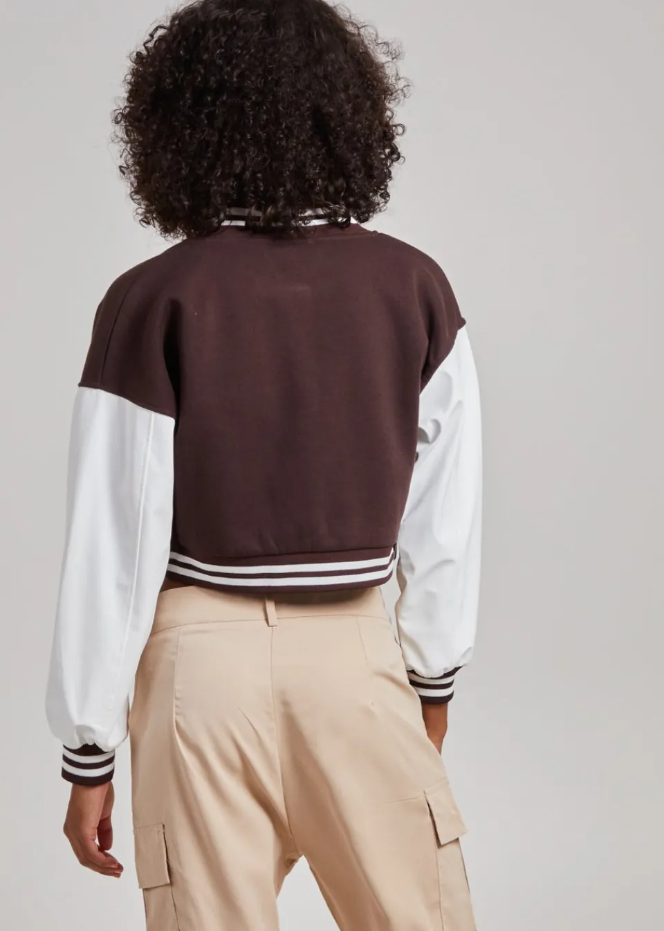 Coats & Jackets>Pink Vanilla Contrast Sleeve Baseball Jacket Chocolate