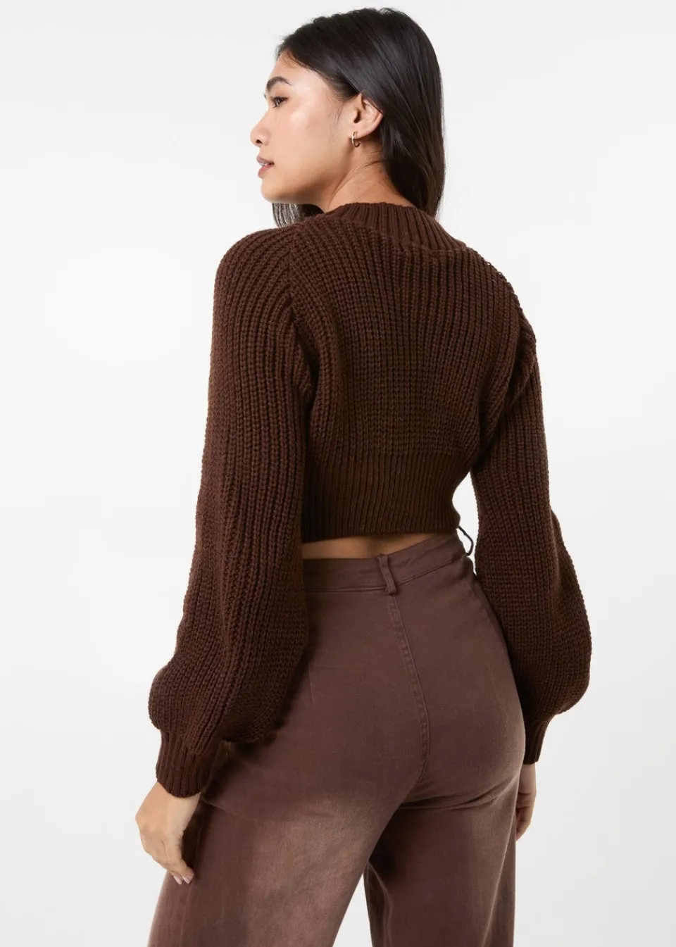 Tops>Pink Vanilla Chocolate High Neck Knitted Crop Jumper