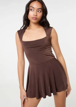 Jumpsuits & Playsuits>Pink Vanilla Chocolate Slinky Open Back Mini Flippy Playsuit