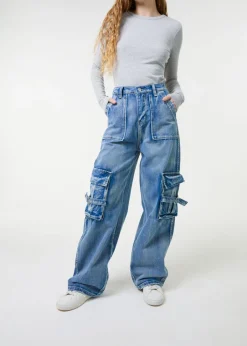 Jeans & Jeggings>Pink Vanilla Denim Casual Pocket Cargo Jeans