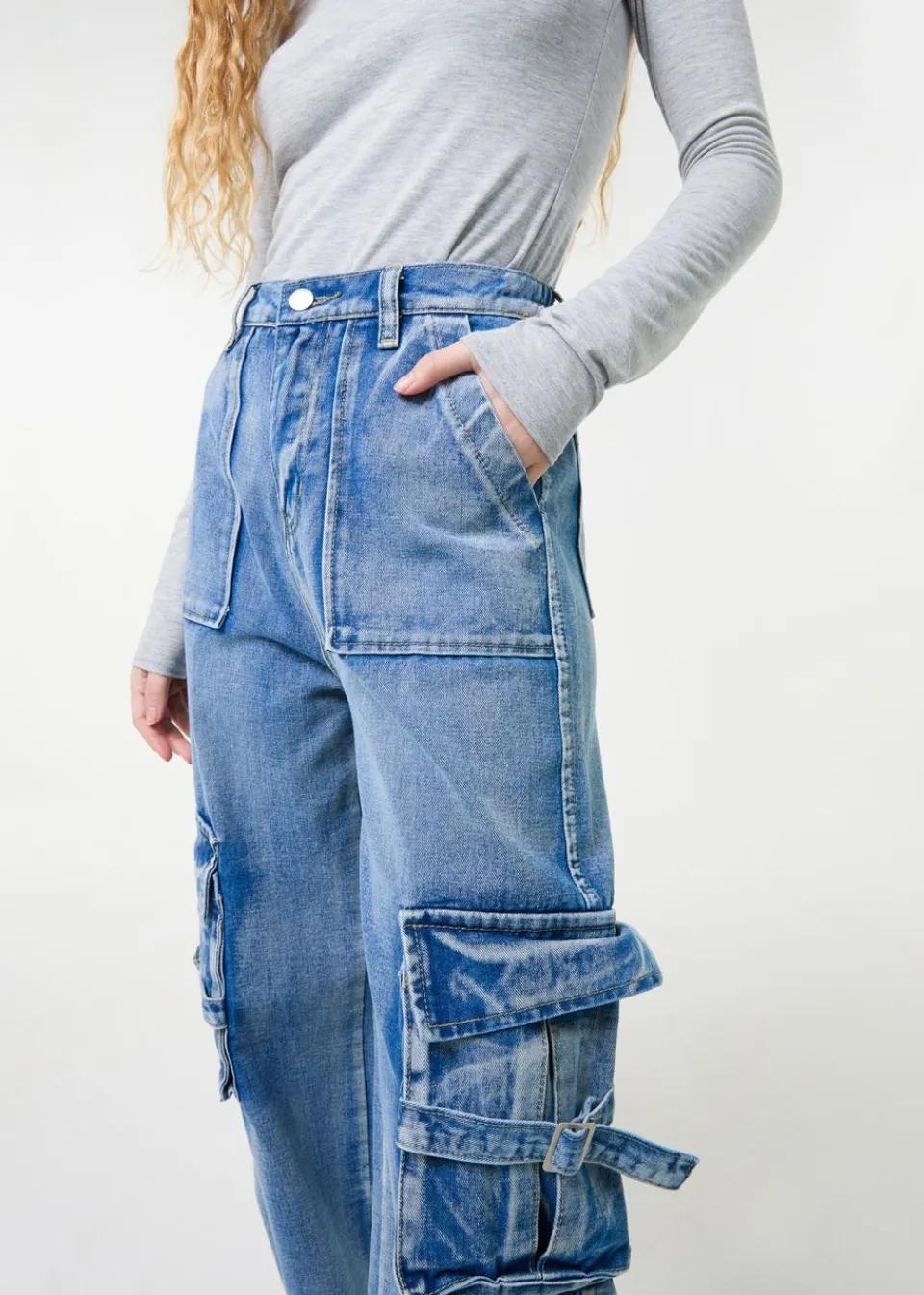 Jeans & Jeggings>Pink Vanilla Denim Casual Pocket Cargo Jeans