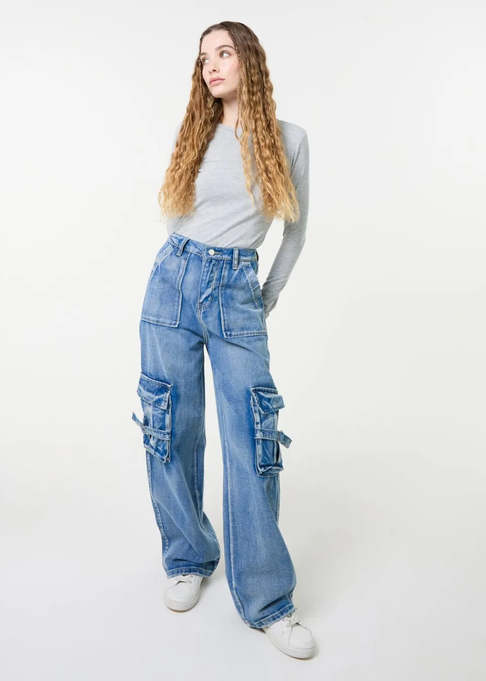 Jeans & Jeggings>Pink Vanilla Denim Casual Pocket Cargo Jeans