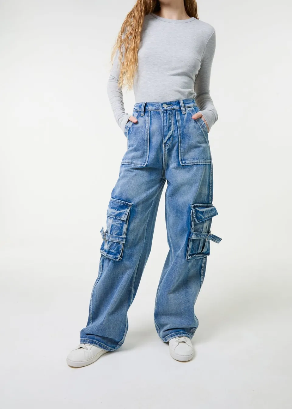 Jeans & Jeggings>Pink Vanilla Denim Casual Pocket Cargo Jeans