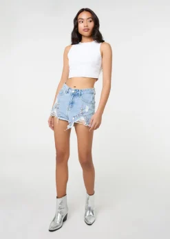 Shorts>Pink Vanilla Denim Embellished Distressed Shorts