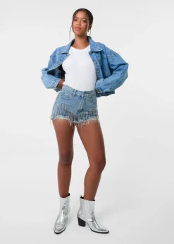 Shorts>Pink Vanilla Denim Embellished Diamante Denim Shorts