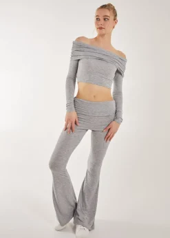 Trousers>Pink Vanilla Fold Over Waist Lounge Flares Grey