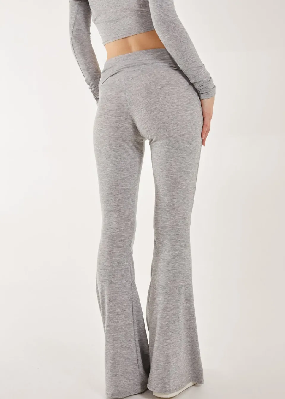 Trousers>Pink Vanilla Fold Over Waist Lounge Flares Grey