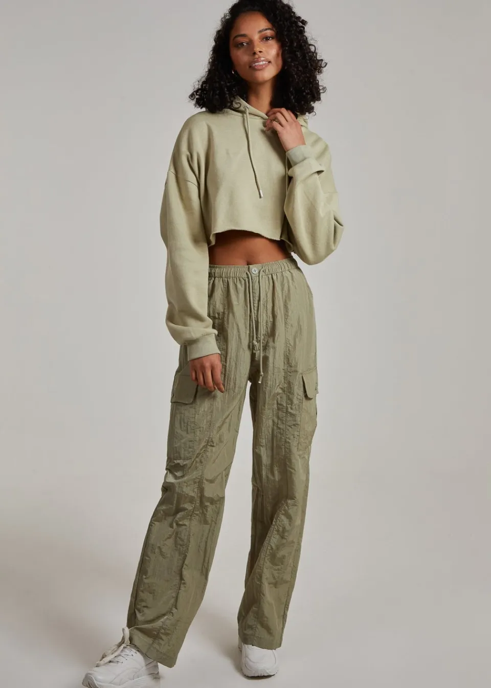 Trousers>Pink Vanilla Green Parachute Cargo Pants