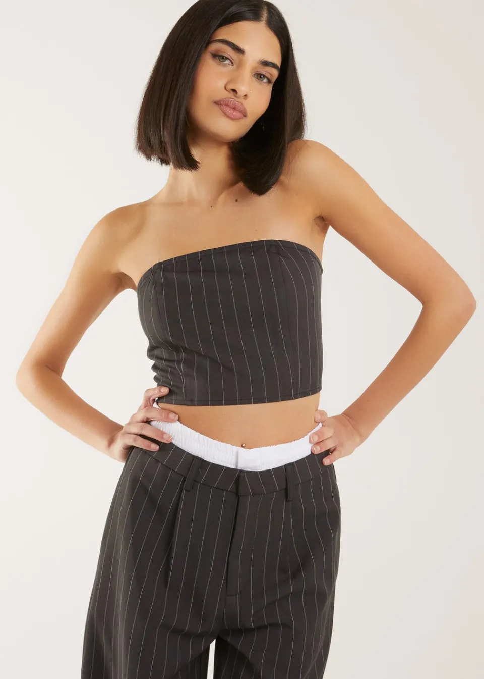 Tops>Pink Vanilla Grey Bandeau Crop Top
