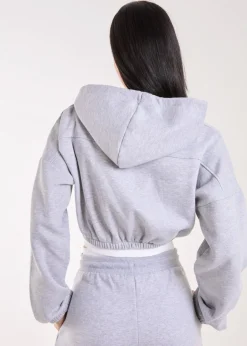 Tops>Pink Vanilla Grey Contrast Waistband Cropped Hoodie