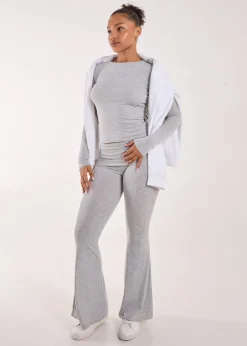 Trousers>Pink Vanilla Grey Fold Over Waist Lounge Flares