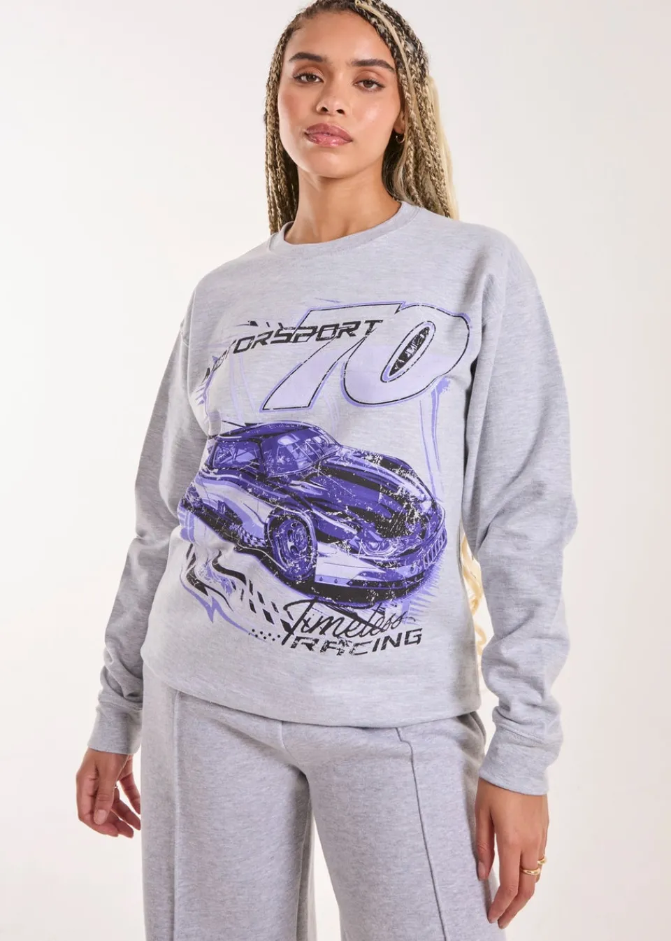 Tops>Pink Vanilla Grey Motorsport Oversized Sweat