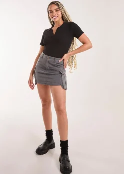 Skirts>Pink Vanilla Grey Oversized Pocket Cargo Mini Skirt