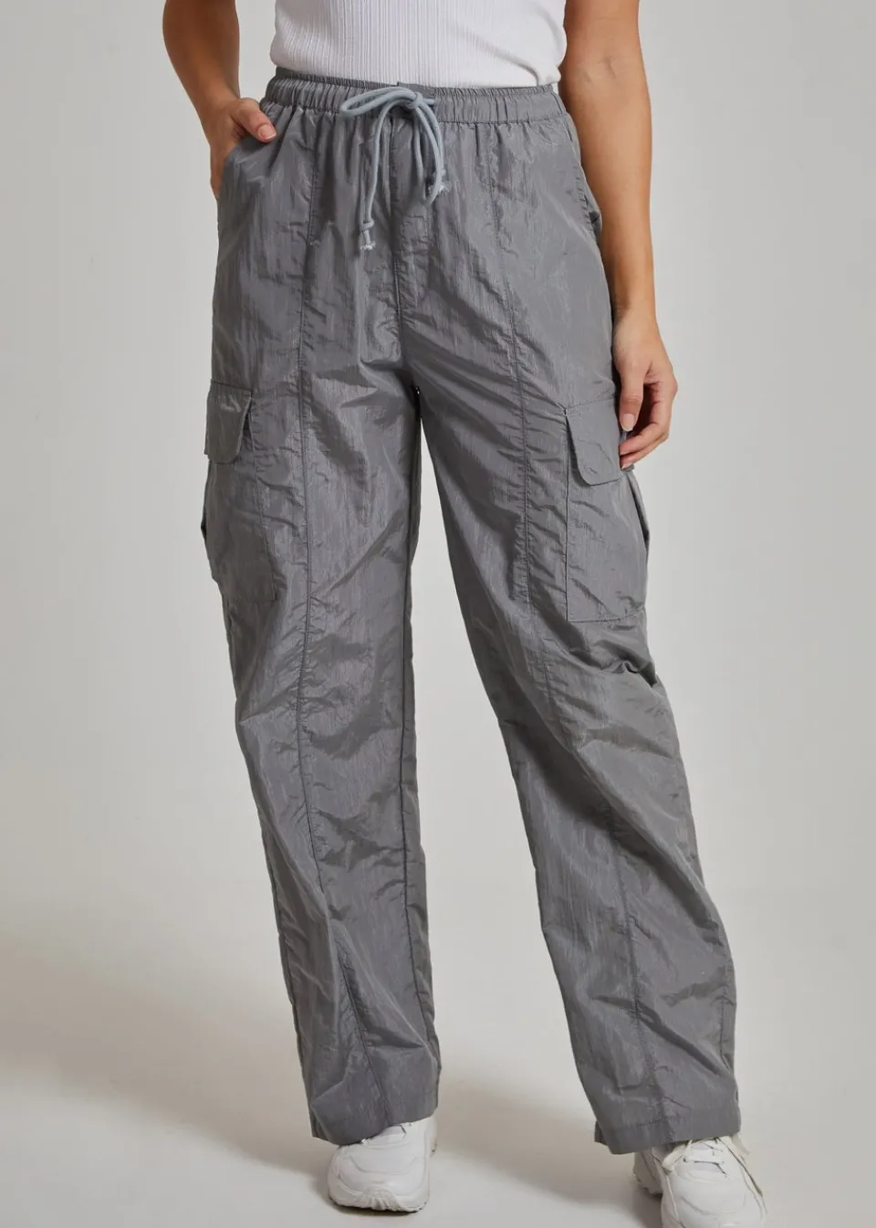 Trousers>Pink Vanilla Grey Parachute Cargo Pants