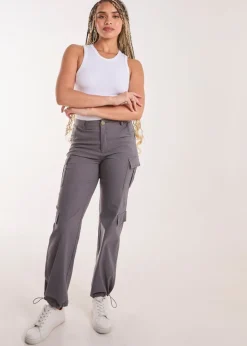 Trousers>Pink Vanilla Grey Pocket Detail Wide Leg Cargo Pants
