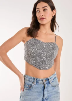 Tops>Pink Vanilla Grey Sequin Corset Top