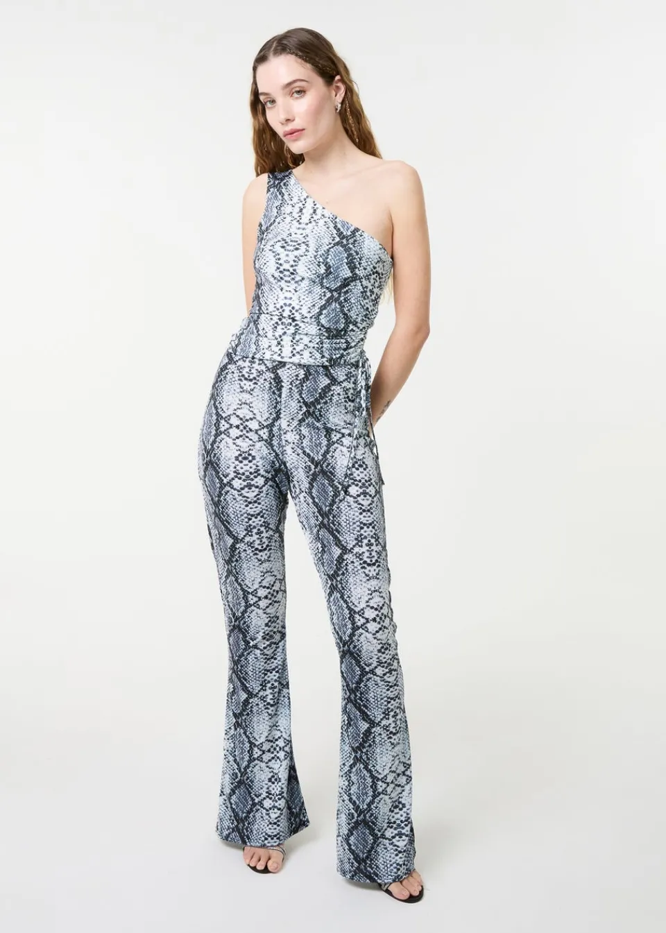 Tops>Pink Vanilla Grey Snake Asymmetric Top