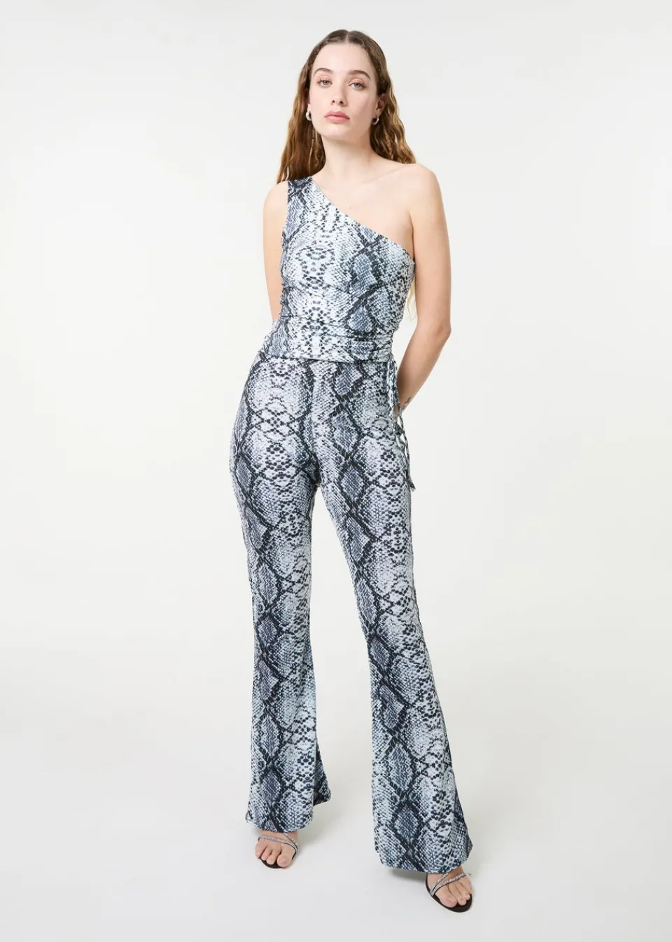 Trousers>Pink Vanilla Grey Snake Print Flare Trousers