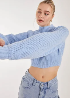 Tops>Pink Vanilla High Neck Knitted Jumper Blue