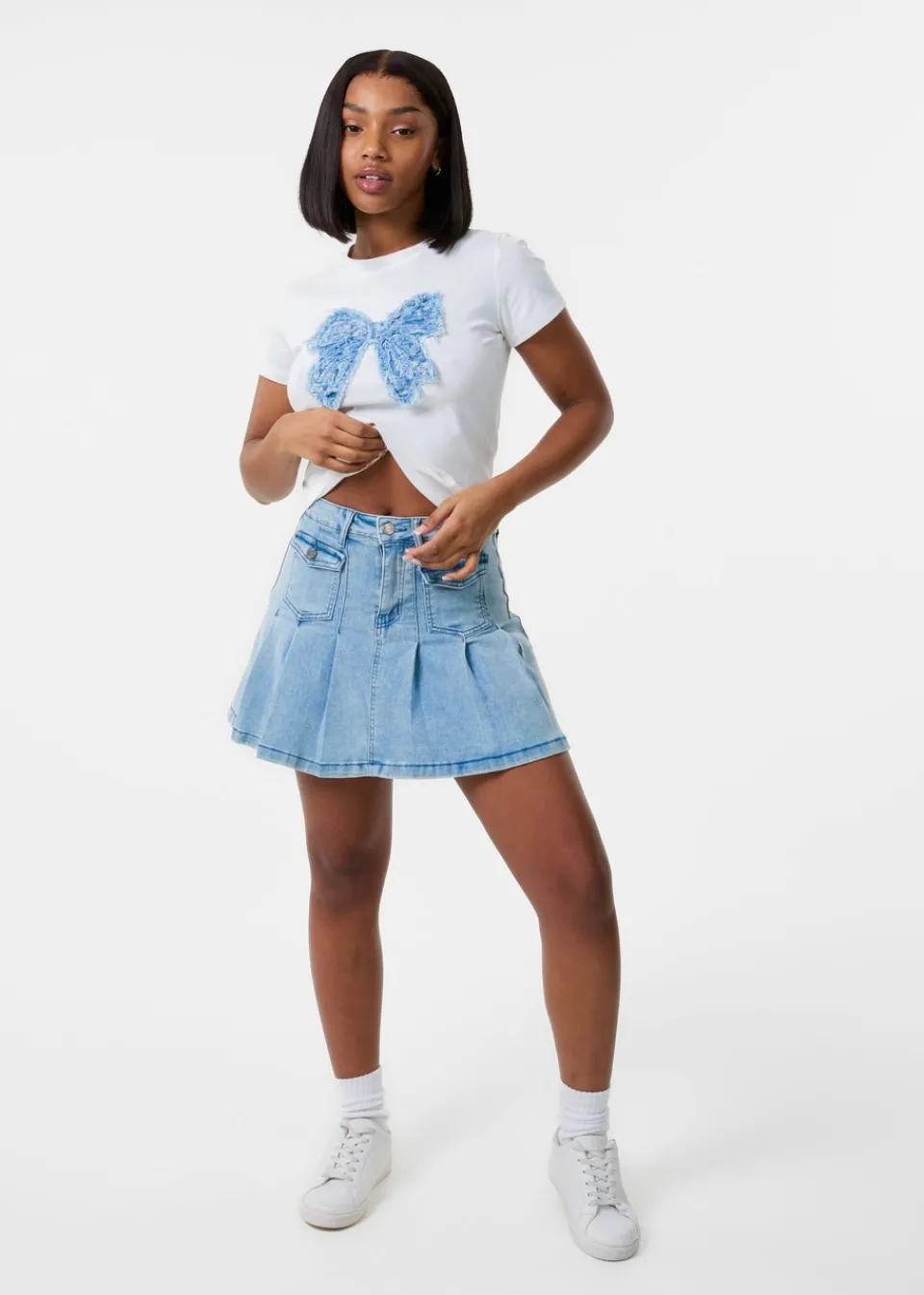 T-Shirts>Pink Vanilla Ivory Bow Patchwork T-Shirt