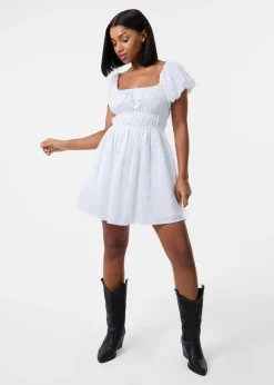 Shorts>Pink Vanilla Ivory Broderie Puff Sleeve Mini Dress With Shorts