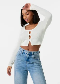T-Shirts>Pink Vanilla Ivory Brushed Rib Bow Top