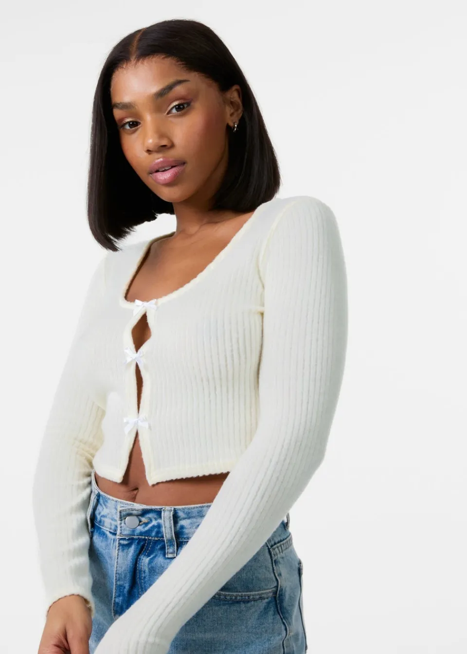 T-Shirts>Pink Vanilla Ivory Brushed Rib Bow Top