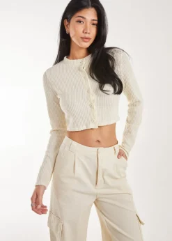 Tops>Pink Vanilla Brushed Long Sleeve Cardigan Ivory