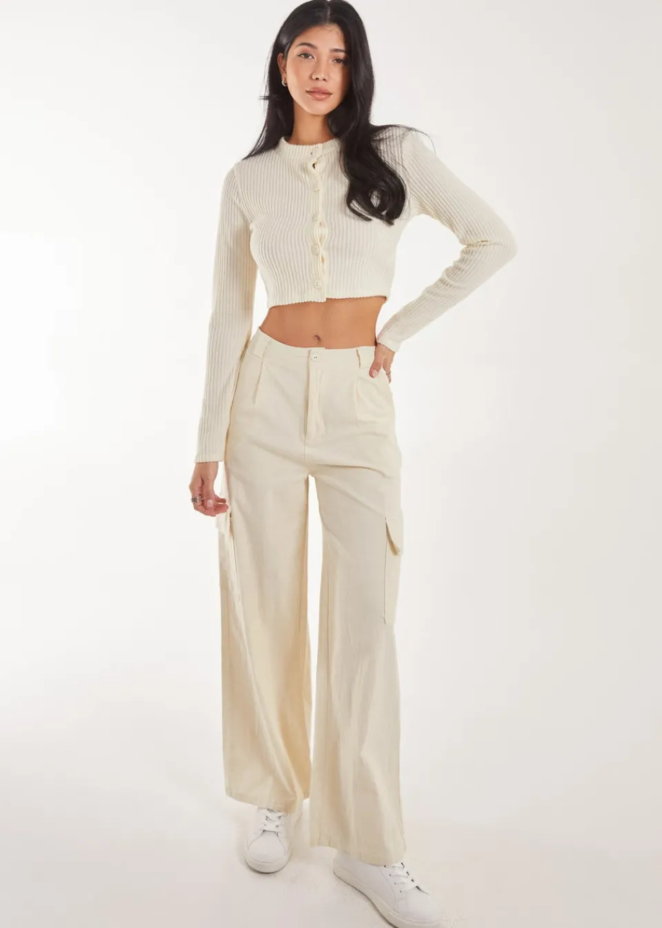 Tops>Pink Vanilla Brushed Long Sleeve Cardigan Ivory