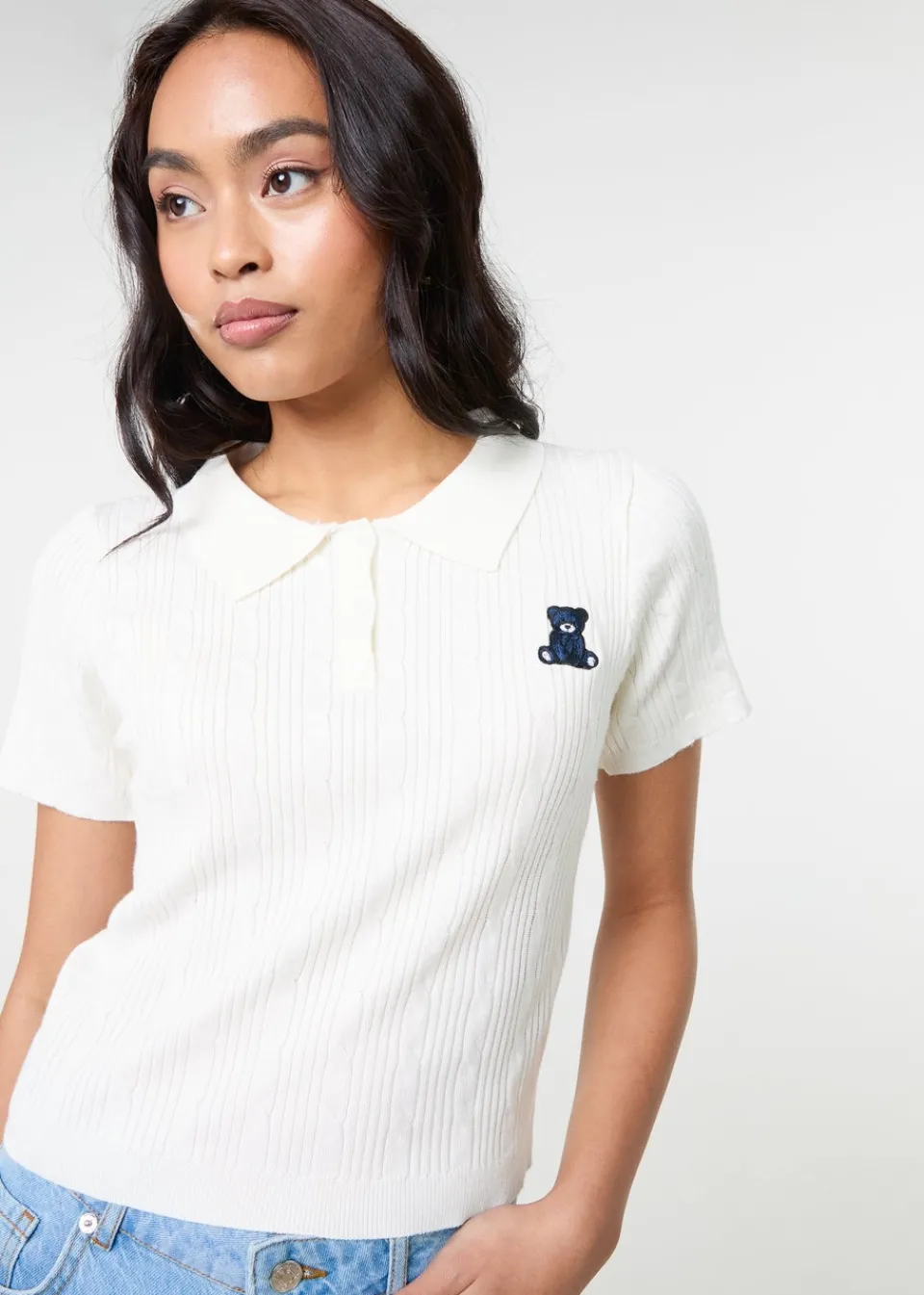Tops>Pink Vanilla Ivory Cherub Cable Knit Top