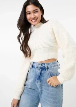Tops>Pink Vanilla Ivory High Neck Knitted Jumper