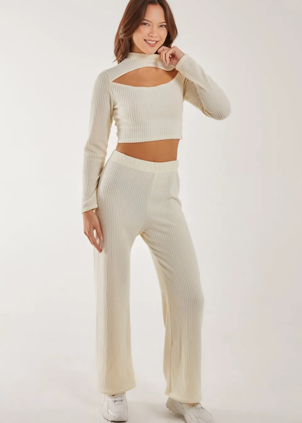 Co-Ord Sets>Pink Vanilla Soft Brushed Letterbox Long Sleeve Top Ivory