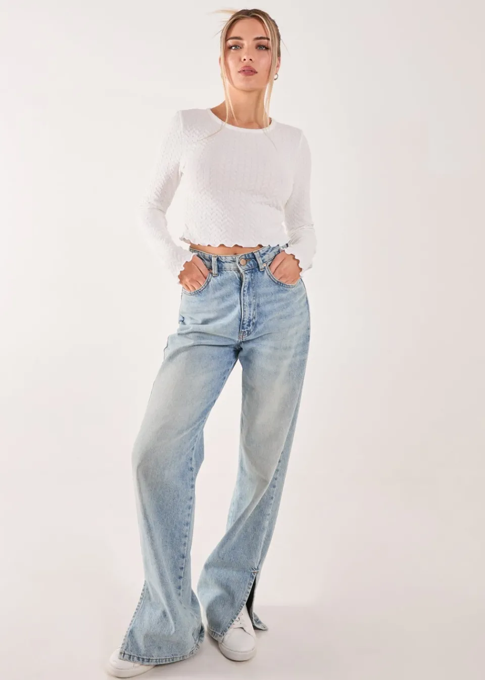 Tops>Pink Vanilla Ivory Zig Zag Jersey Long Sleeve Top
