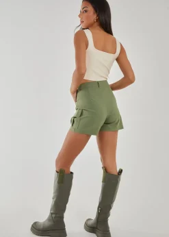 Shorts>Pink Vanilla Pocket Front Cargo Shorts Khaki