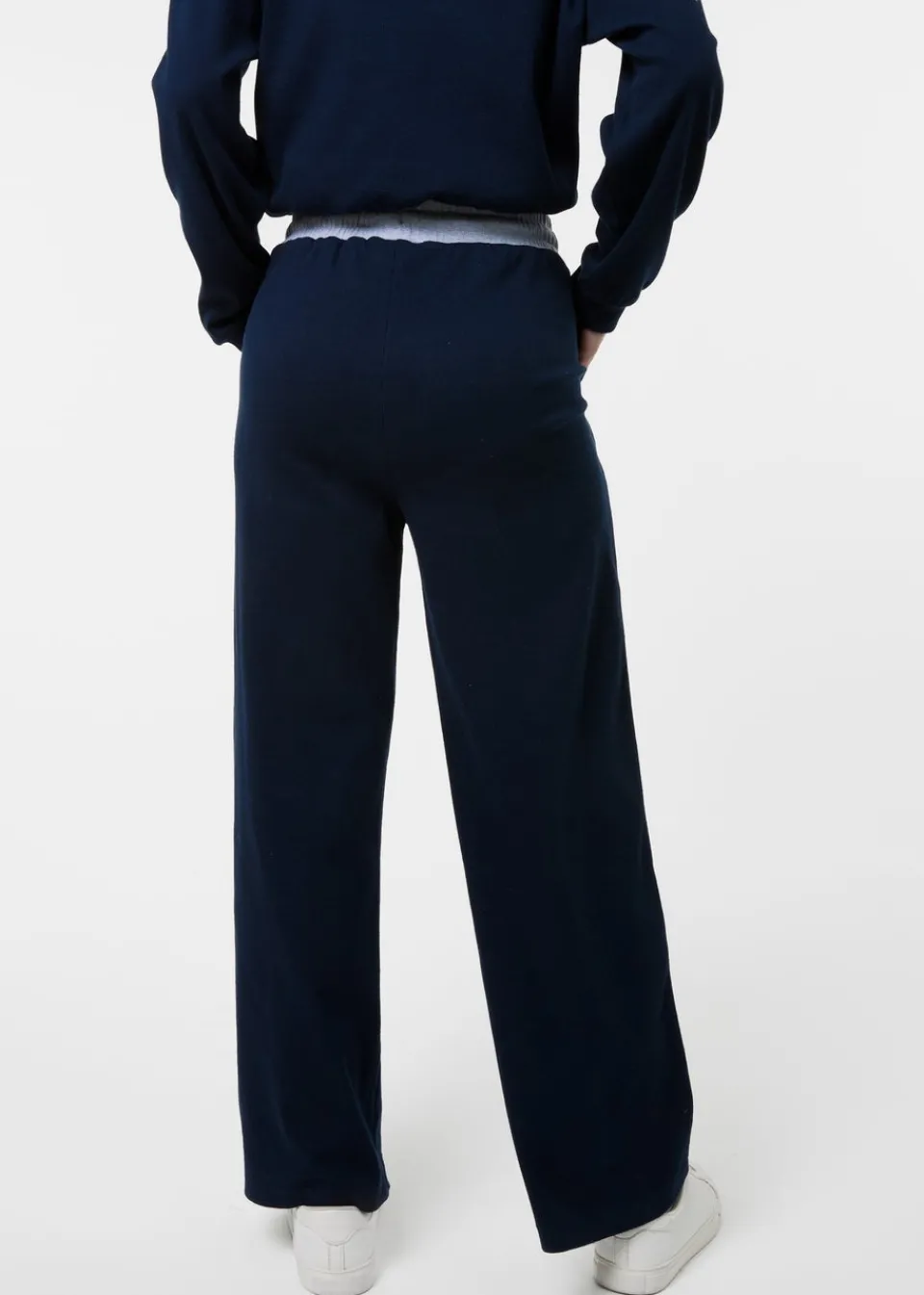 Trousers>Pink Vanilla Navy Contrast Band Wide Leg Joggers