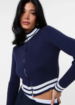 Tops>Pink Vanilla Navy Knitted Cardigan Contrast Tipping