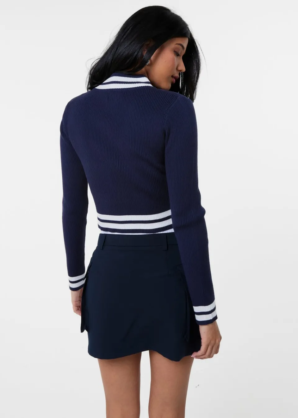 Tops>Pink Vanilla Navy Knitted Cardigan Contrast Tipping