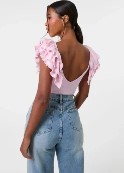 Tops>Pink Vanilla Pink Ruffle Sleeve Bodysuit