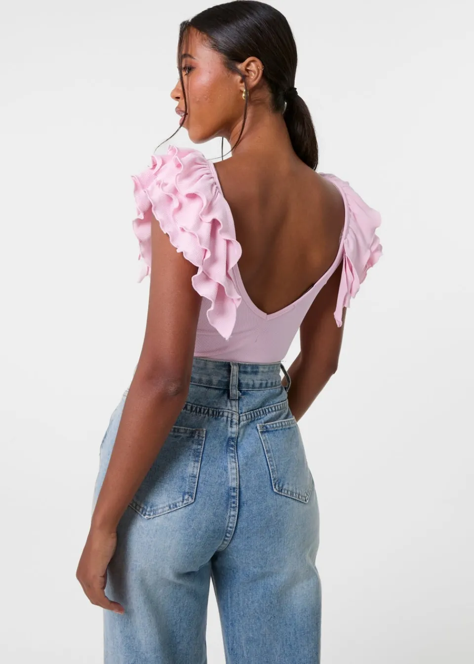 Tops>Pink Vanilla Pink Ruffle Sleeve Bodysuit
