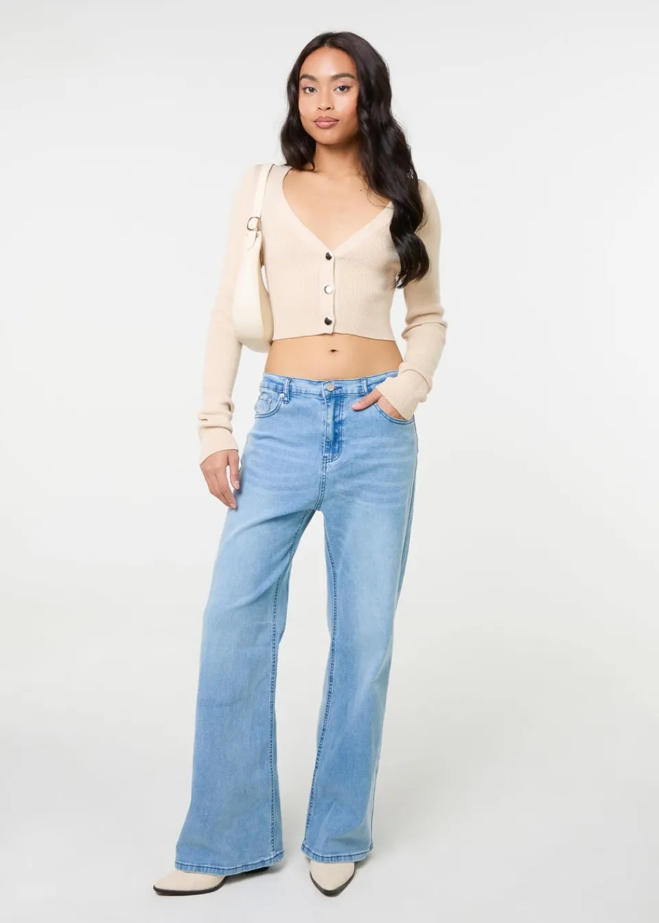 Tops>Pink Vanilla Stone Button Front Cropped Cardigan
