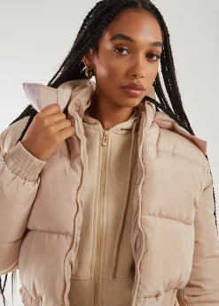 Coats & Jackets>Pink Vanilla Cropped Padded Hooded Coat Stone