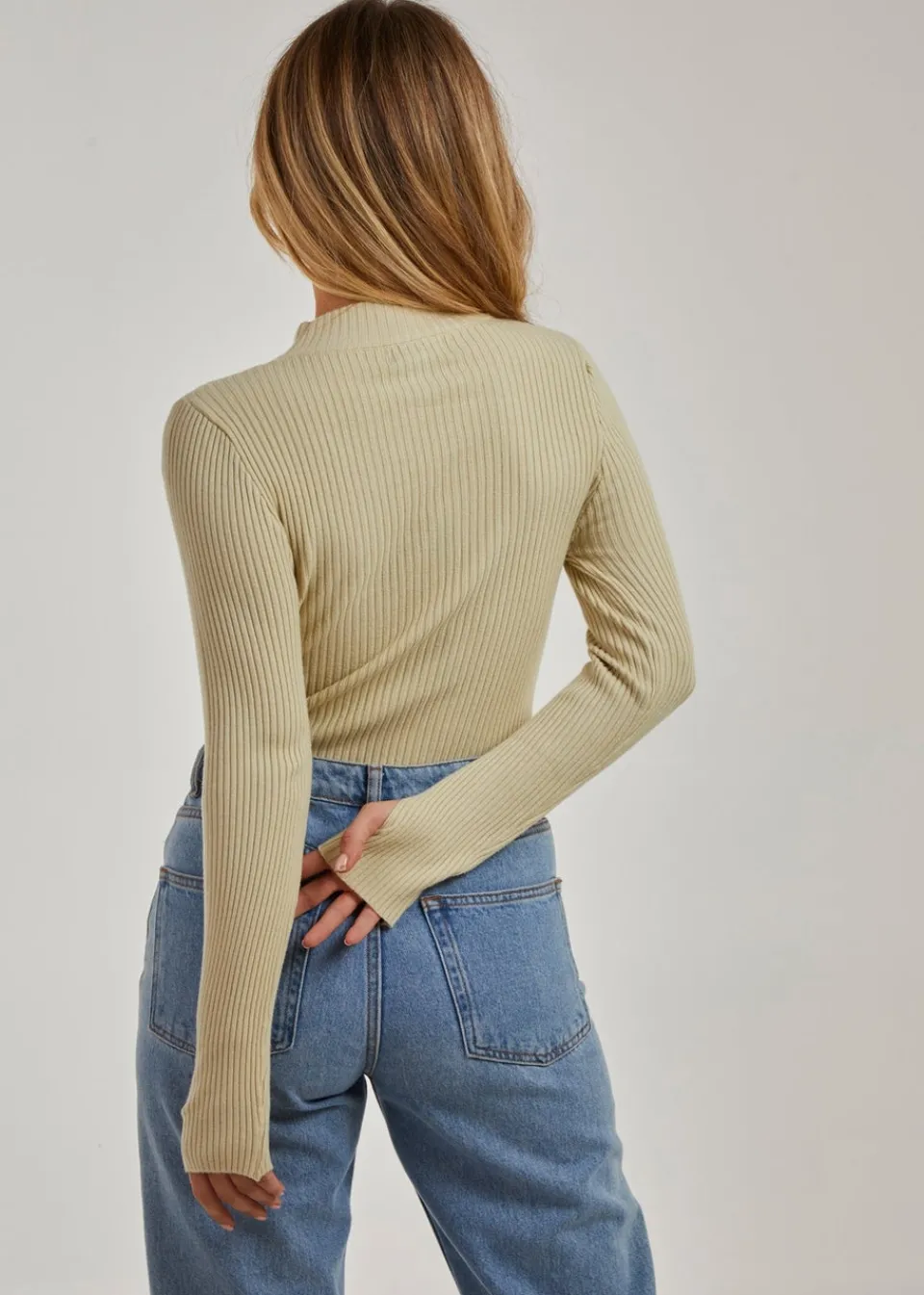 Tops>Pink Vanilla Stone High Neck Ribbed Top